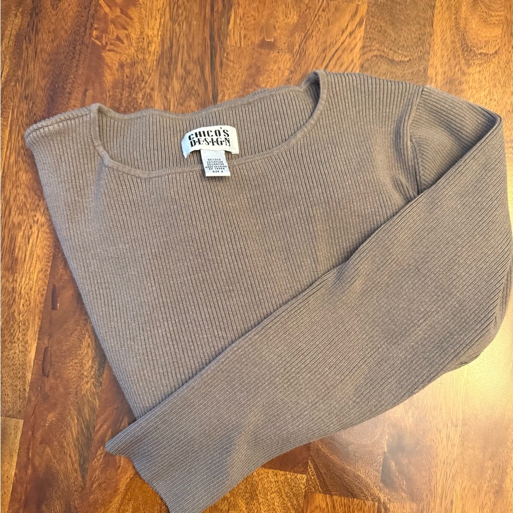 Chicos Ribbed Long Sleeve Sweater Top in Taupe size 2
